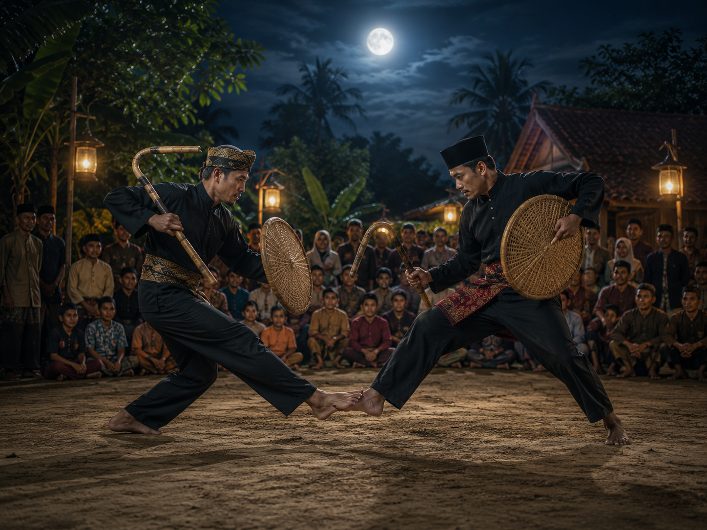 Tradisi Ujungan dengan rotan dan perisai dalam budaya Betawi Bekasi