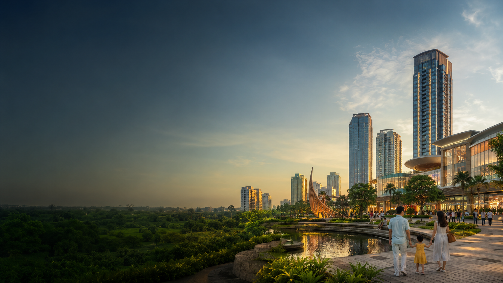 Kolase destinasi wisata Bekasi dengan kota modern, taman, mall, dan ruang publik